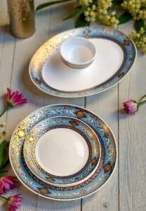 Sonnet In Blue 48 pcs Dinner Set 24ct Gold Plated Serves 8 Zade Opel