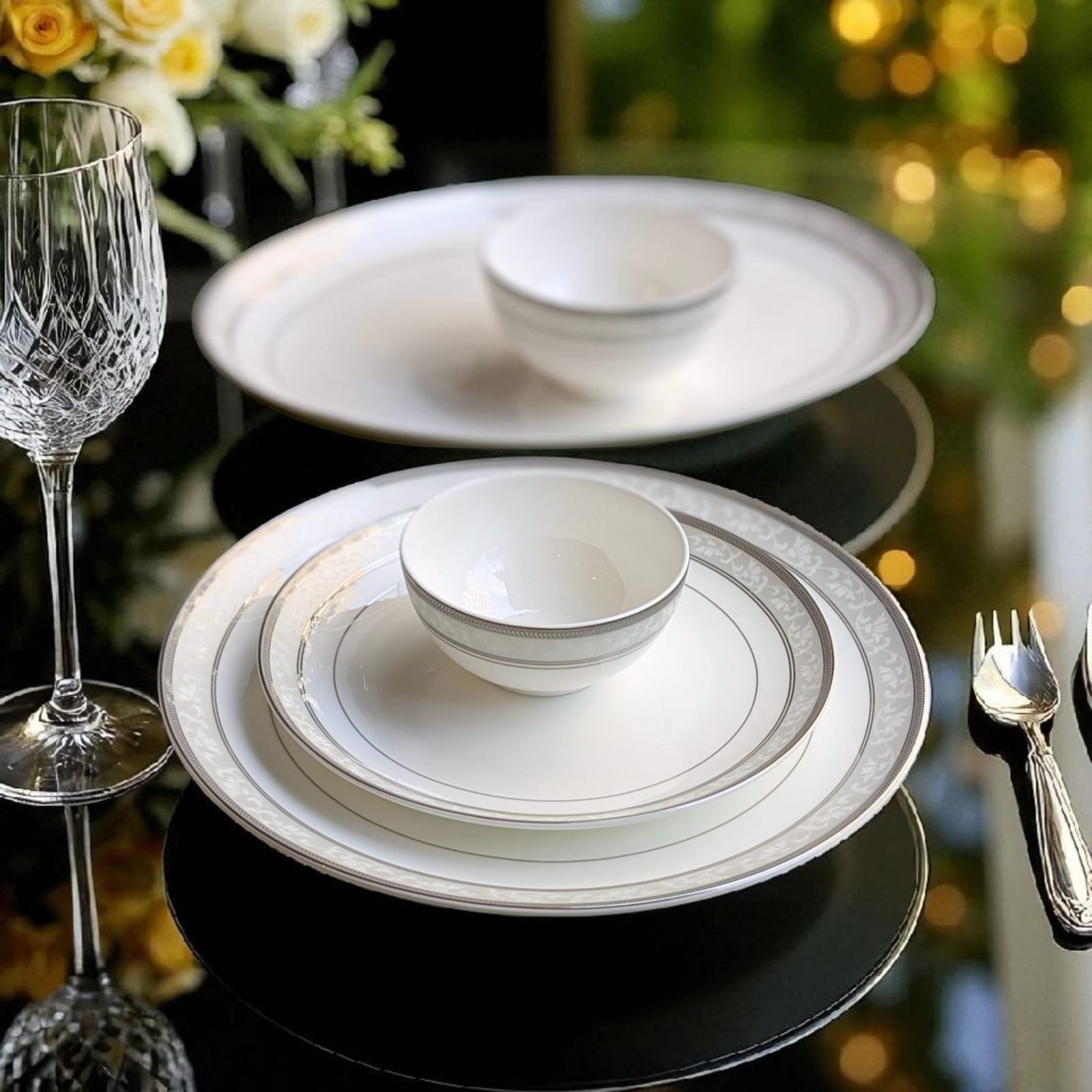 Chatelaine Platinum 42 pcs Dinner Set 24ct Gold Fine Porcelain Serves 6