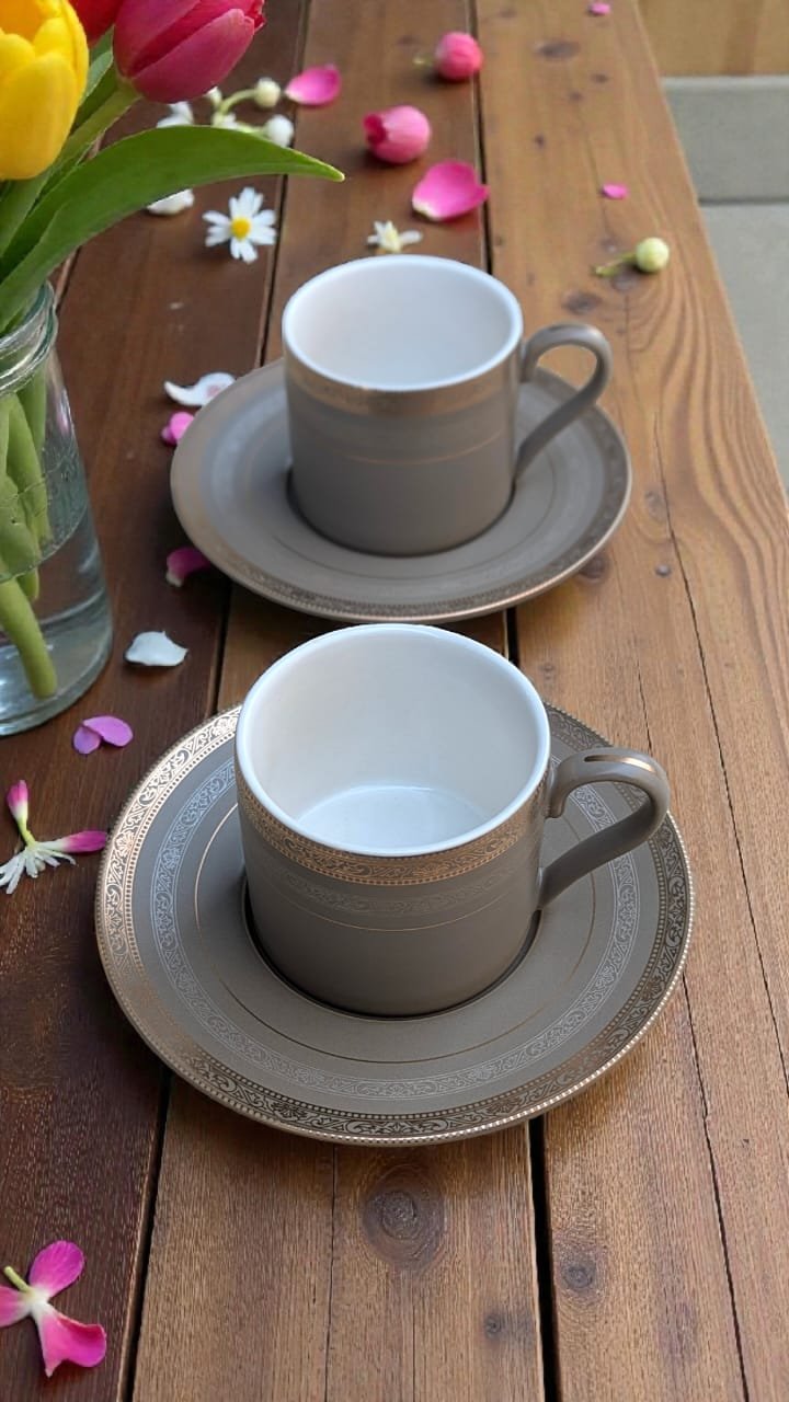 Matte Finish 6 Cups n 6 Saucers Set Fine Porcelain