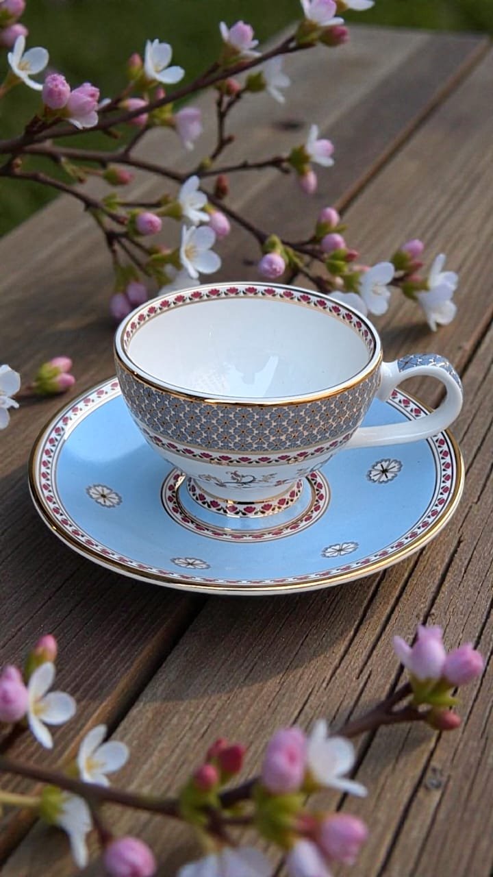 Swarn Mahal 6 Cups n 6 Saucers Set 24ct Gold Plated Fine Porcelain
