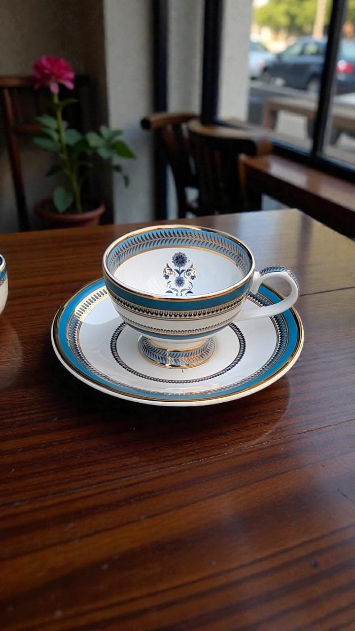 Mridulla 6 Cups n 6 Saucers Set 24ct Gold Plated Fine Porcelain