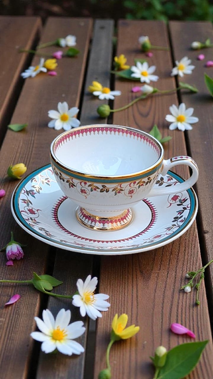 Anarbagh 6 Cups n 6 Saucers Set 24ct Gold Plated Fine Porcelain