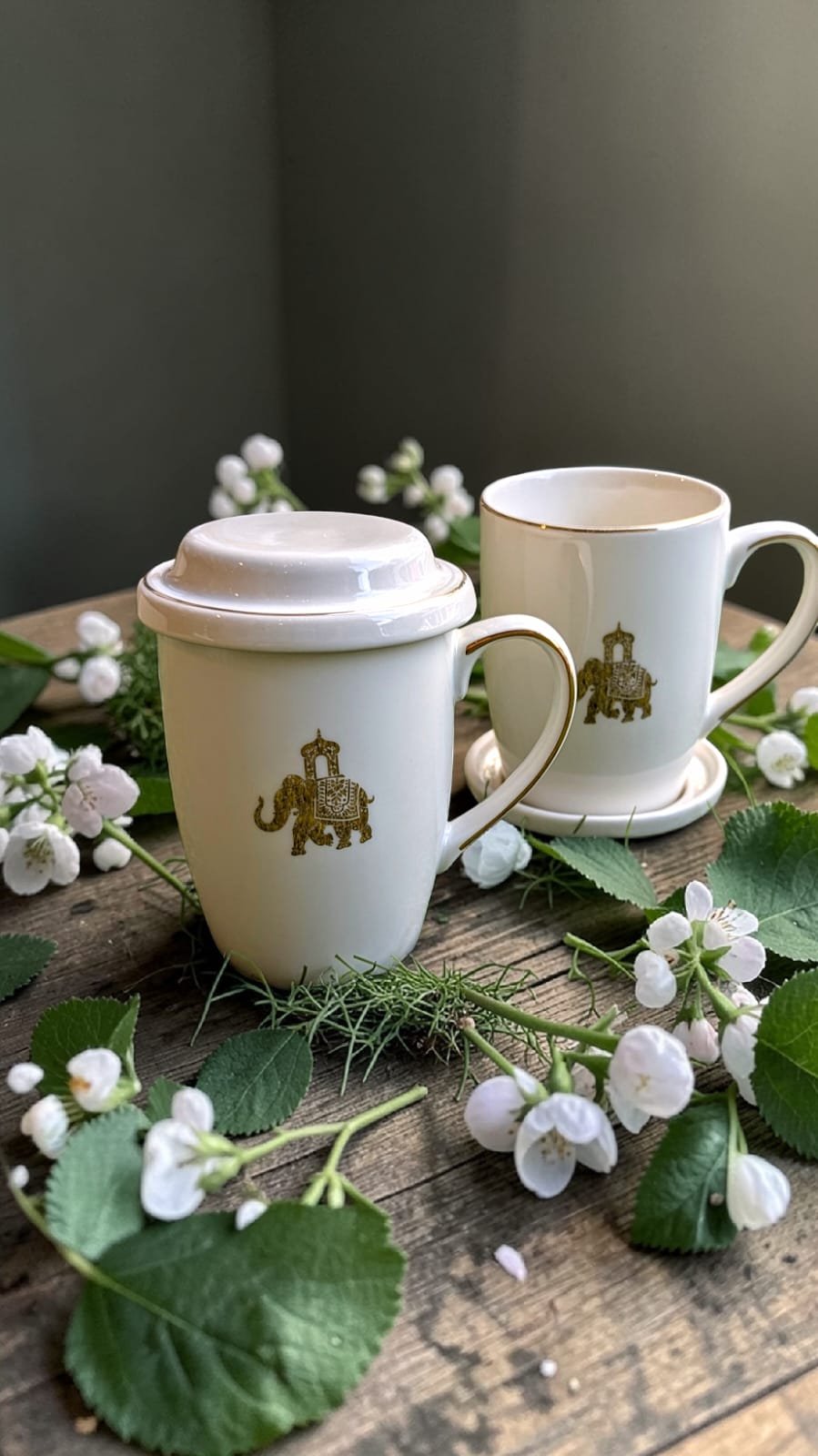 Set Of 2 Mugs With Lids Fine Porcelain