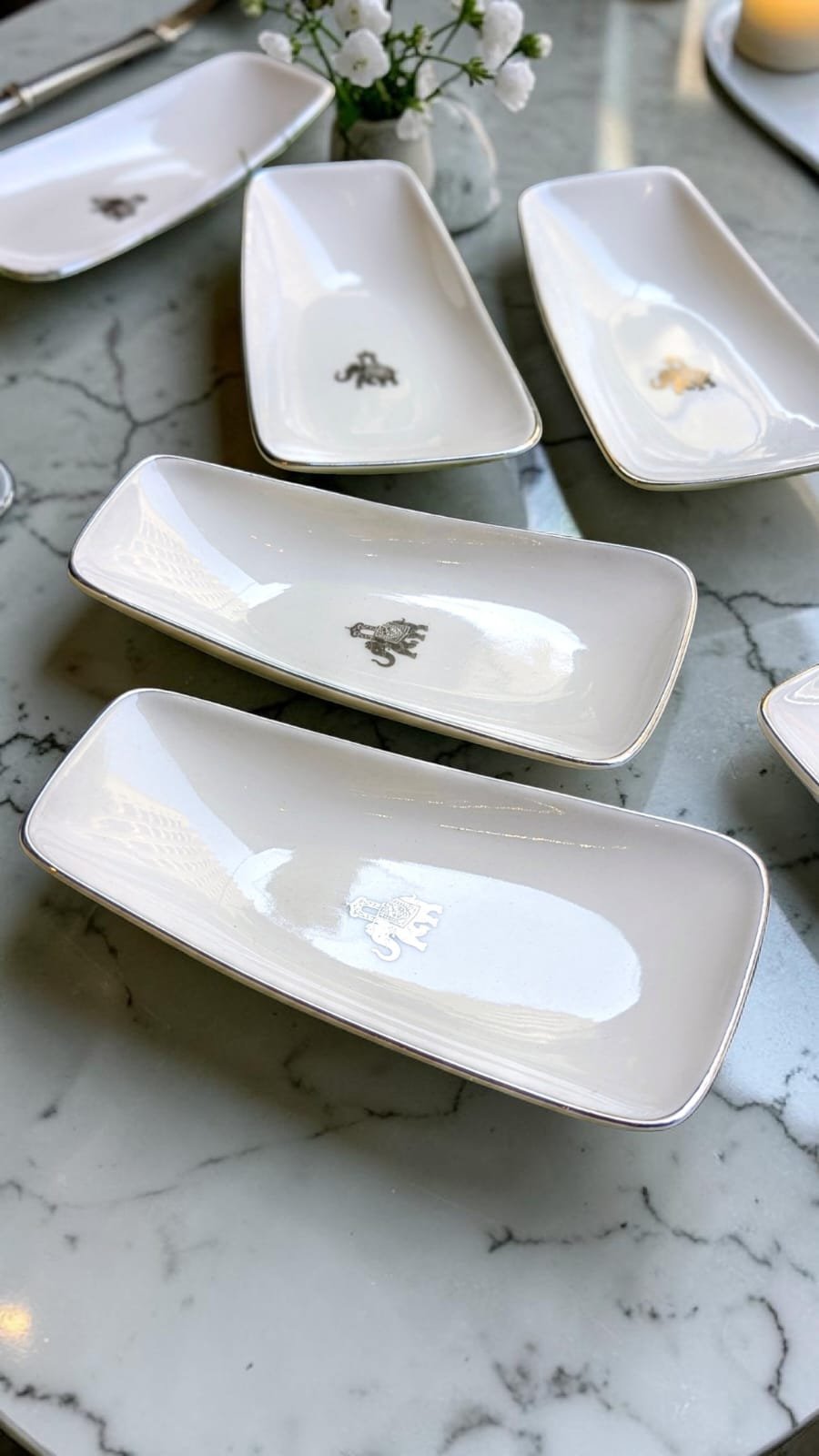 Cookie Plate Set – 6-Piece Fine Porcelain with Platinum Rim & Elephant Motif