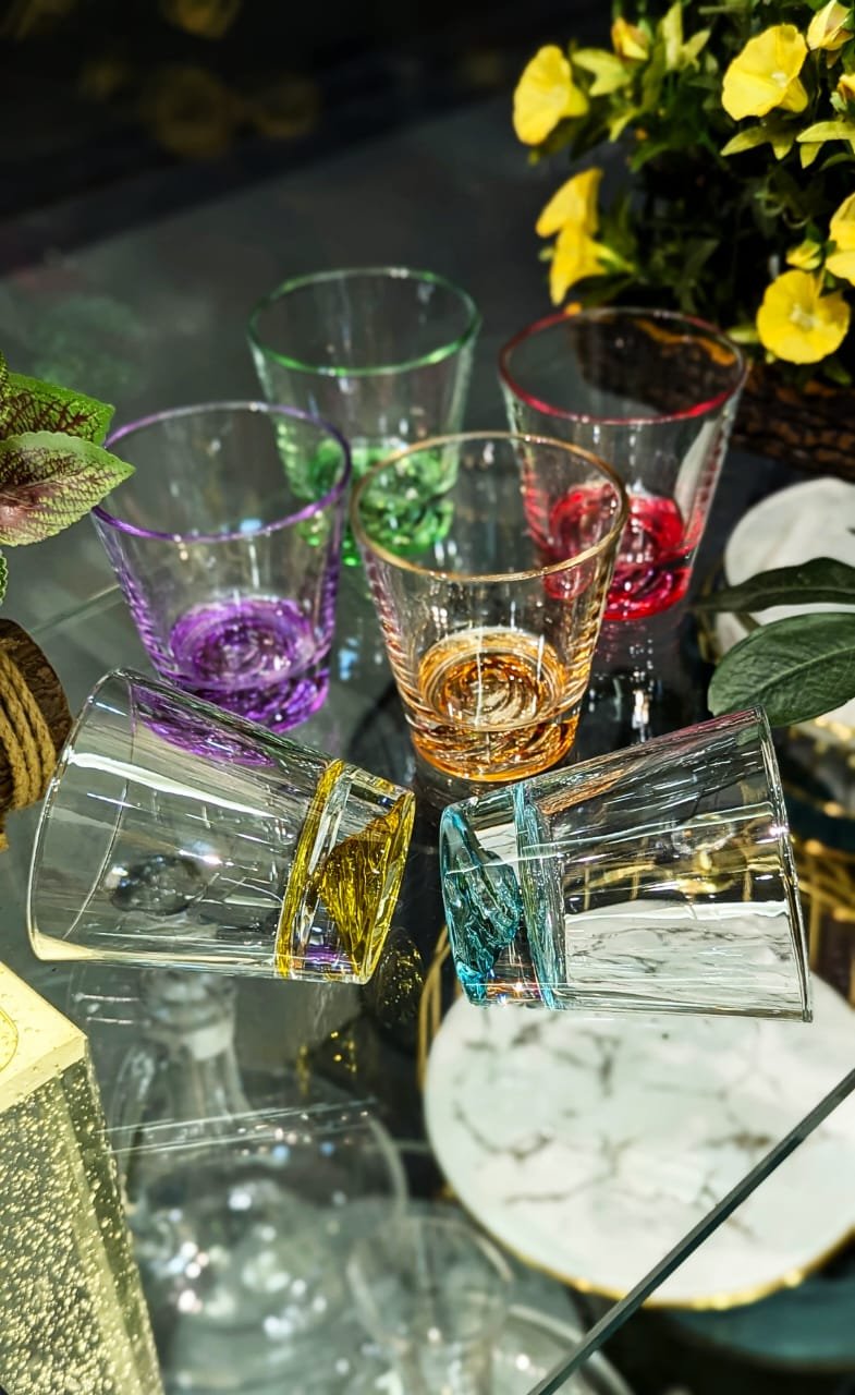 MOUNTAIN FUJI CRYSTAL GLASSES Pack of 6 coloured base glasses