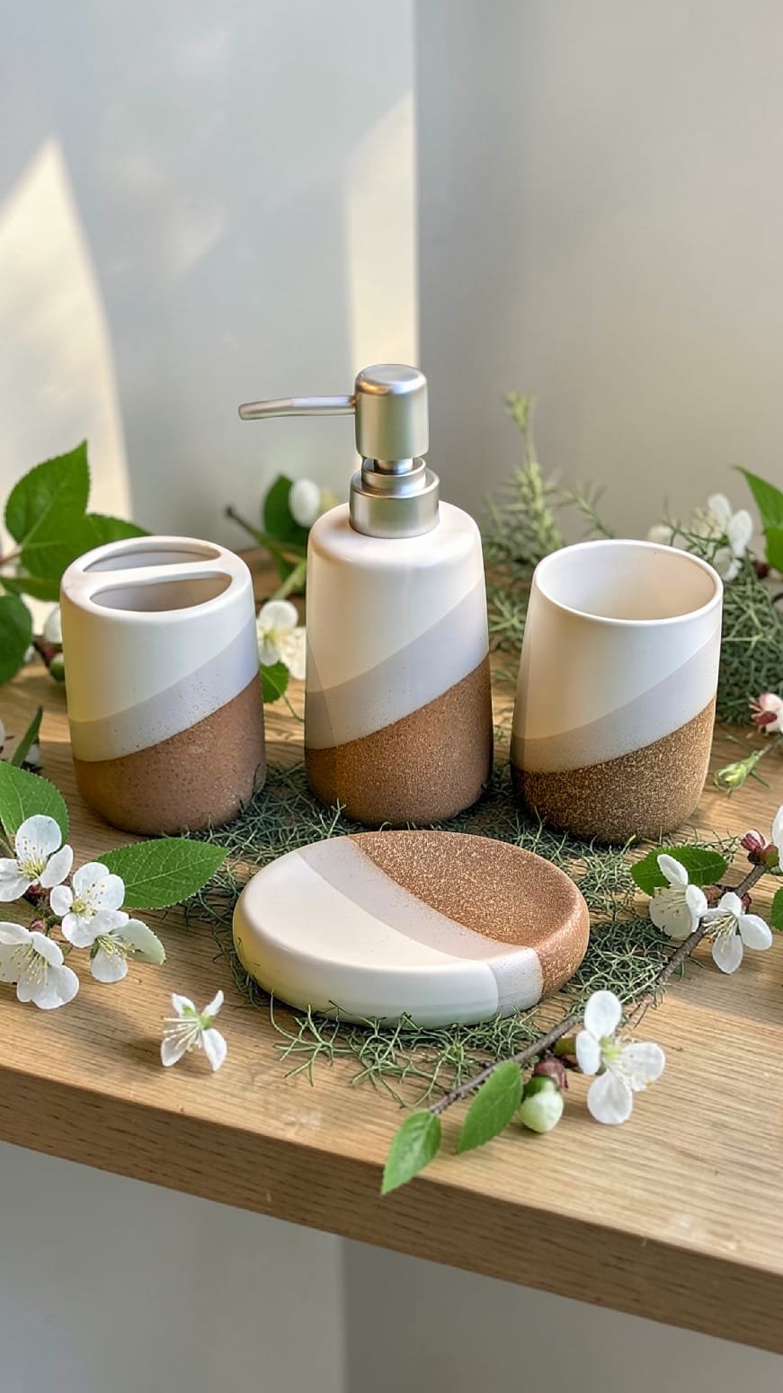 Porcelain Bathroom Soap Dispenser & Dish with Toothbrush Holder & Tumbler (One Size)