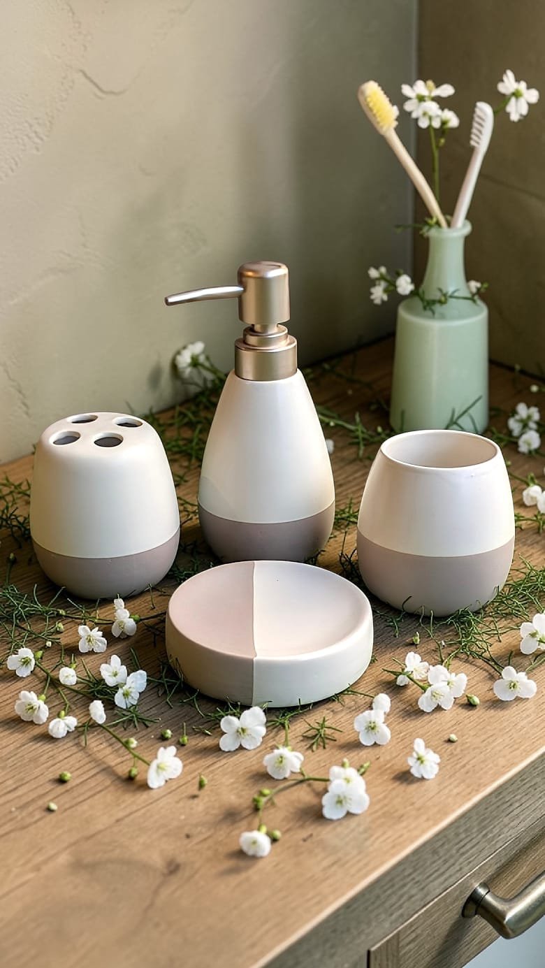 Porcelain Bathroom Soap Dispenser & Dish with Toothbrush Holder & Tumbler (One Size)