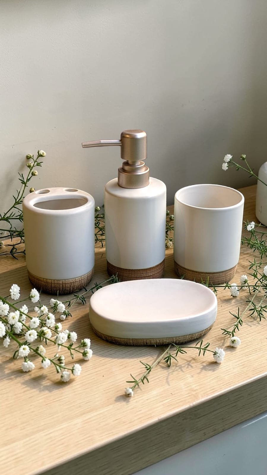 Porcelain Bathroom Soap Dispenser & Dish with Toothbrush Holder & Tumbler (One Size)