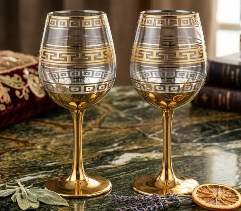 EXCLUSIVE AND EXQUISITE GOLD DECAL WINE GLASSES ...
