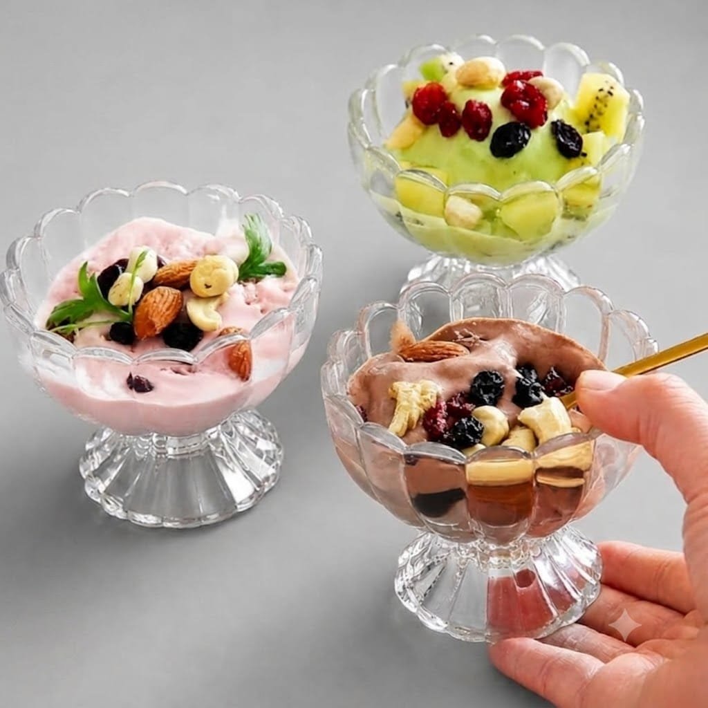 Elegant Footed Dessert  Bowl Set (6 Pieces) 240 ml