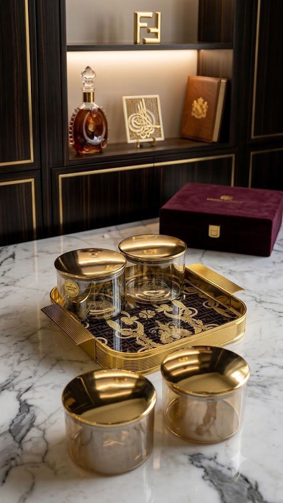 Imperial Luxe 4 -Airtight Jar 350gm Storage Set with Signature Golden Acrylic Tray