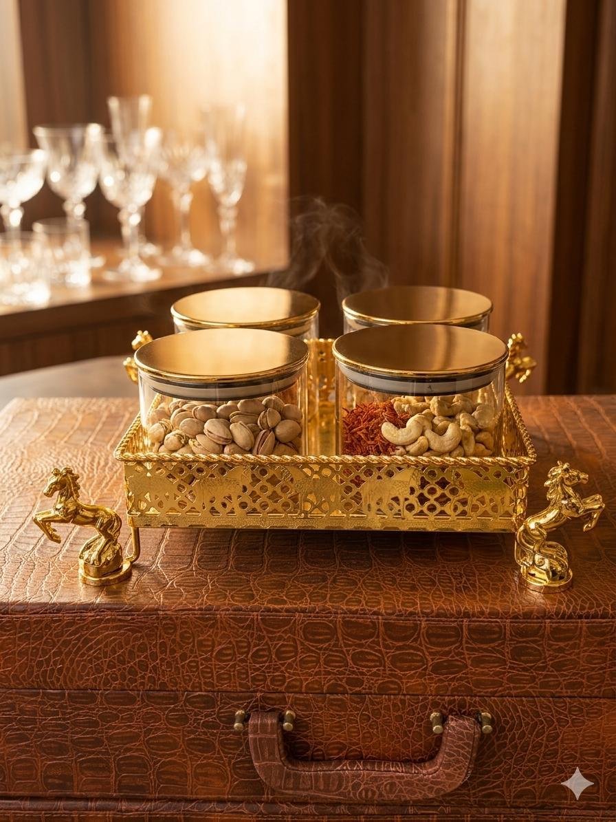 Royal Horse Chariot Dry Fruit  Set –1 Tray & 4 Airtight jars 350gm