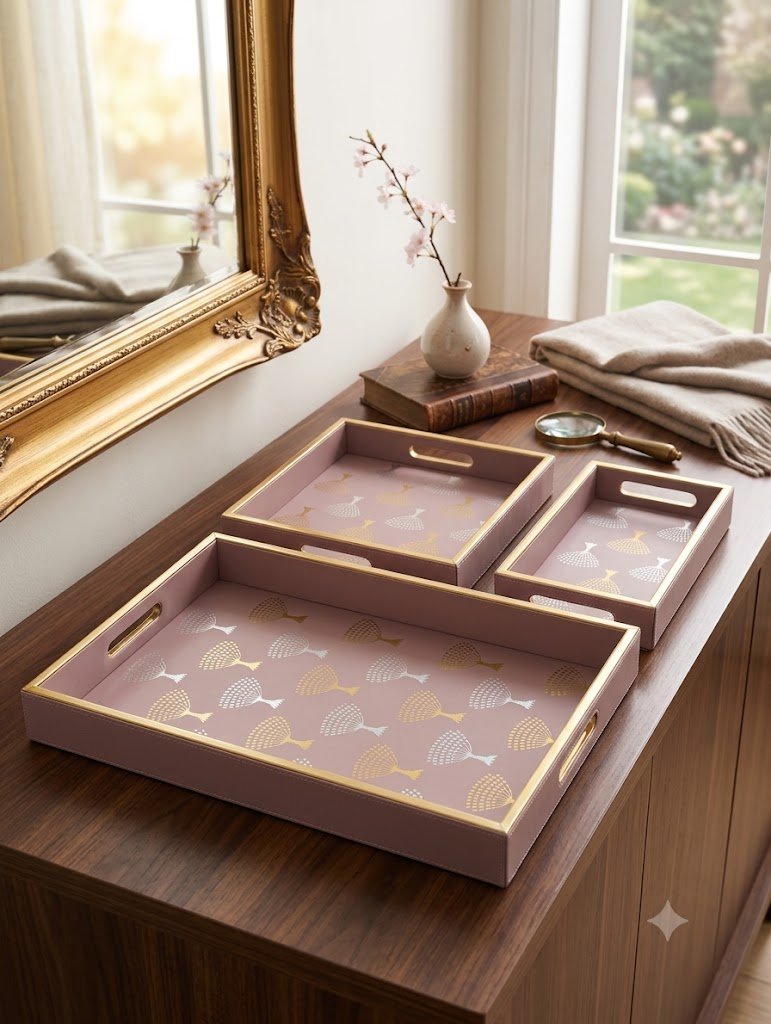 Elegant Gold Finish  Serving Tray Set (3 Pcs)