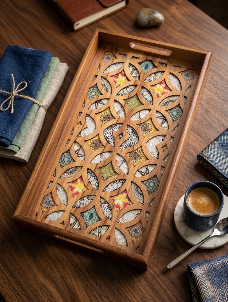 Rectangle Geometric Wooden Serving Tray