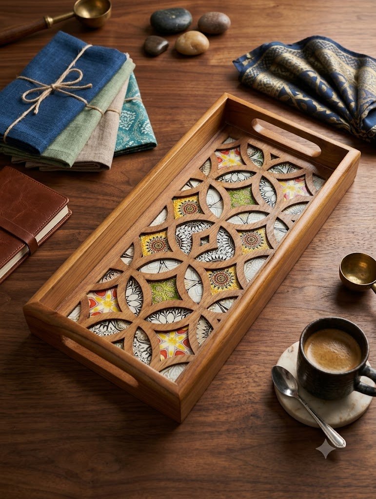Rectangle Geometric Wooden Serving Tray