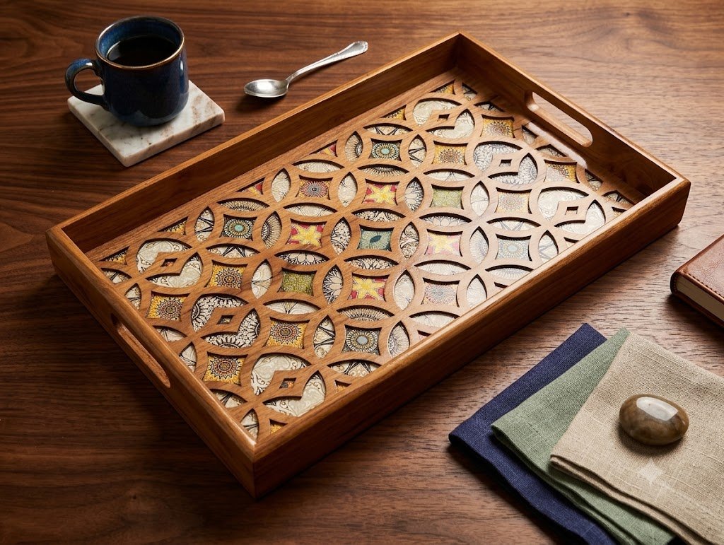 Rectangle Geometric Wooden Serving Tray