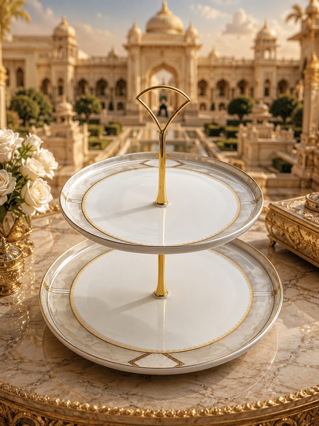 Imperial Pearl™ Fine Porcelain 2-Tier Cake Stand