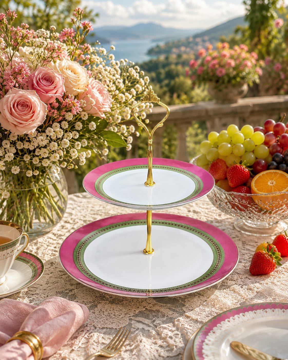 Élégance Royale™ Fine Porcelain 2-Tier Serving Stand