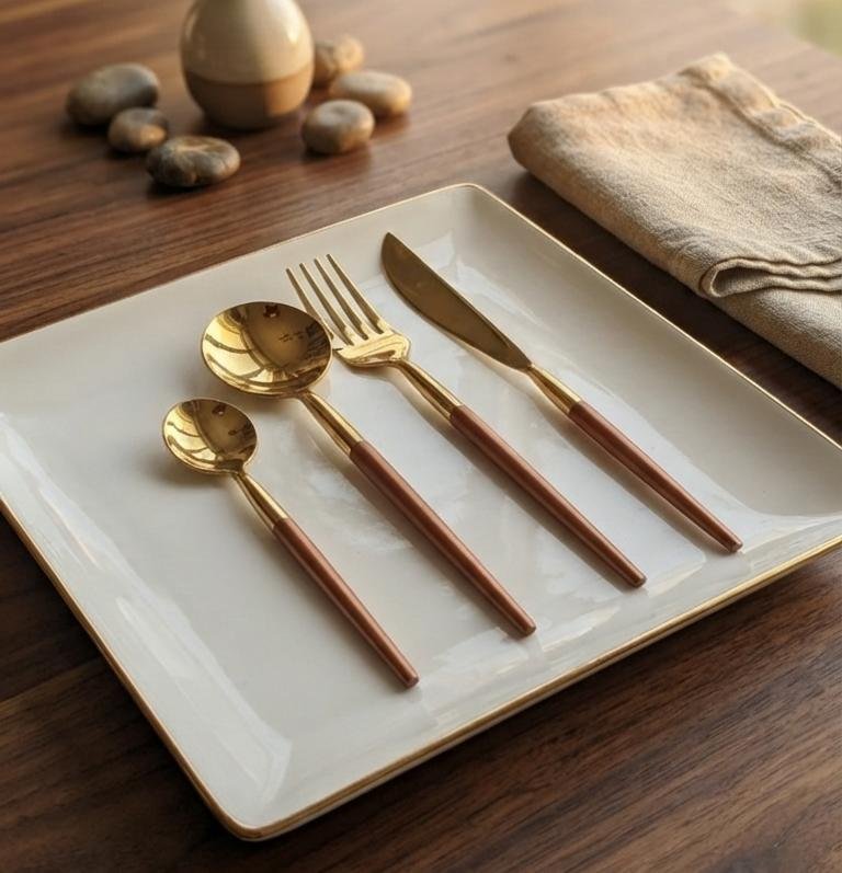Luxe Gold Cutlery Set with Blush Brawon Handles – 24 Pieces