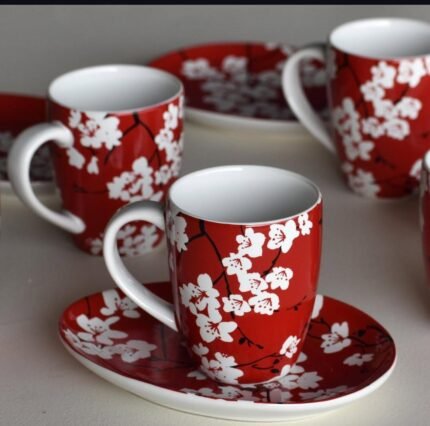 FINE PORCELAIN 6 MUGS N 6 PLATTERS SET